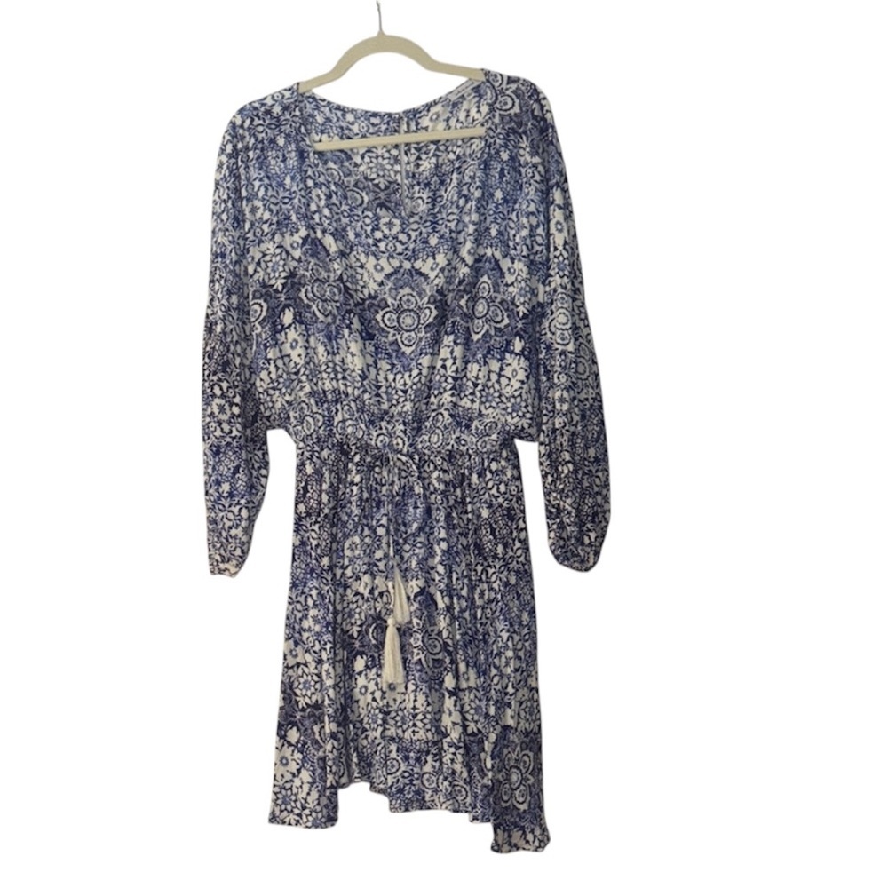 WHITE BIRCH PRINTED LONG SLEEVE MINI DRESS WITH SHORT LINER Size L